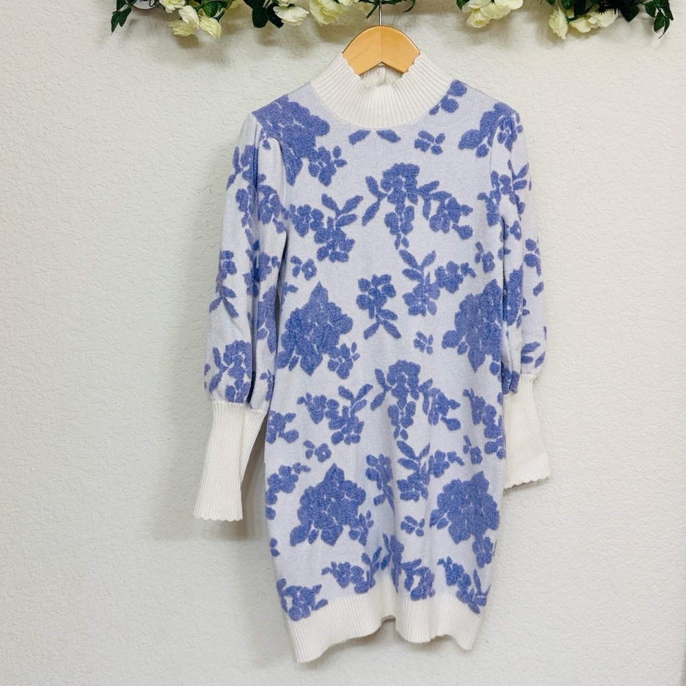 Janie and Jack • Super Soft Plush Cream Sweater Dress with Lavender Floral Motif